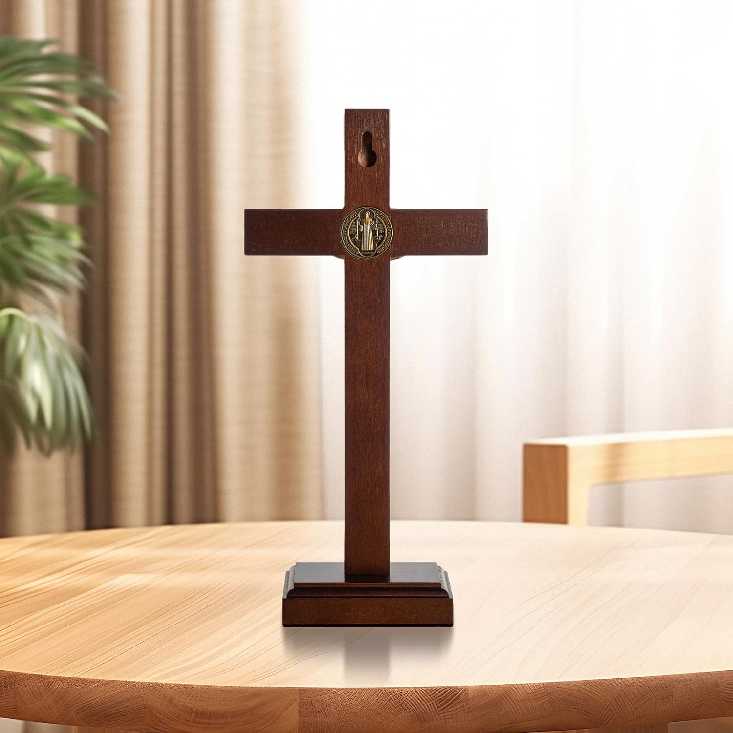 KUXBET 木製十字架クロス 取り外し可能なスタンド付き 10インチ